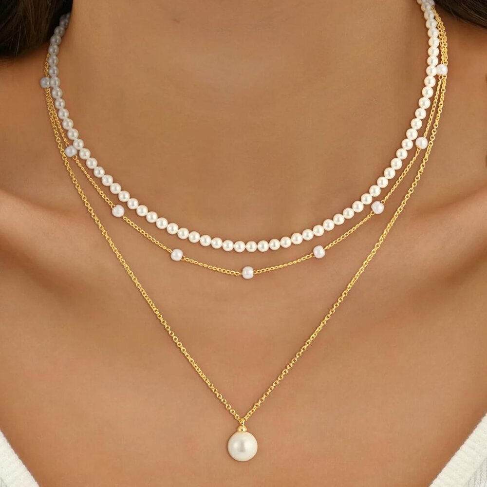 Elegant 18K Gold Plated Pearl Necklace Set - Choker, Drop, Bracelets for Women - Picture 4 of 7